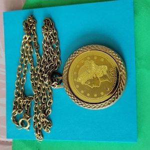 Faux twenty dollar gold piece pendant with Chain costume jewelry